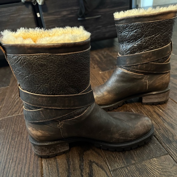 Ross & Snow Emilina Weatherproof Shearling lined Bomber Moto Boot Brown - Picture 10 of 13